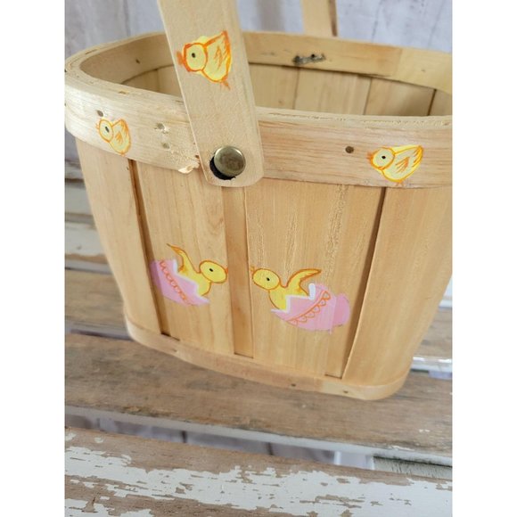 Chicken Easter Bunny basket decor home wooden shab - Picture 2 of 6